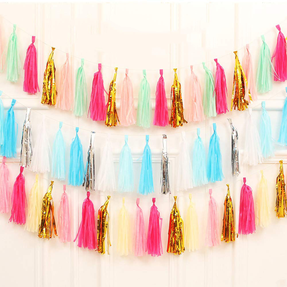 Wholesale Paper Tassel 5 px/Pack Wedding Birthday Party Decoration Balloon Tassel Pull Flower Aluminum Foil Gold and Silver Tassel