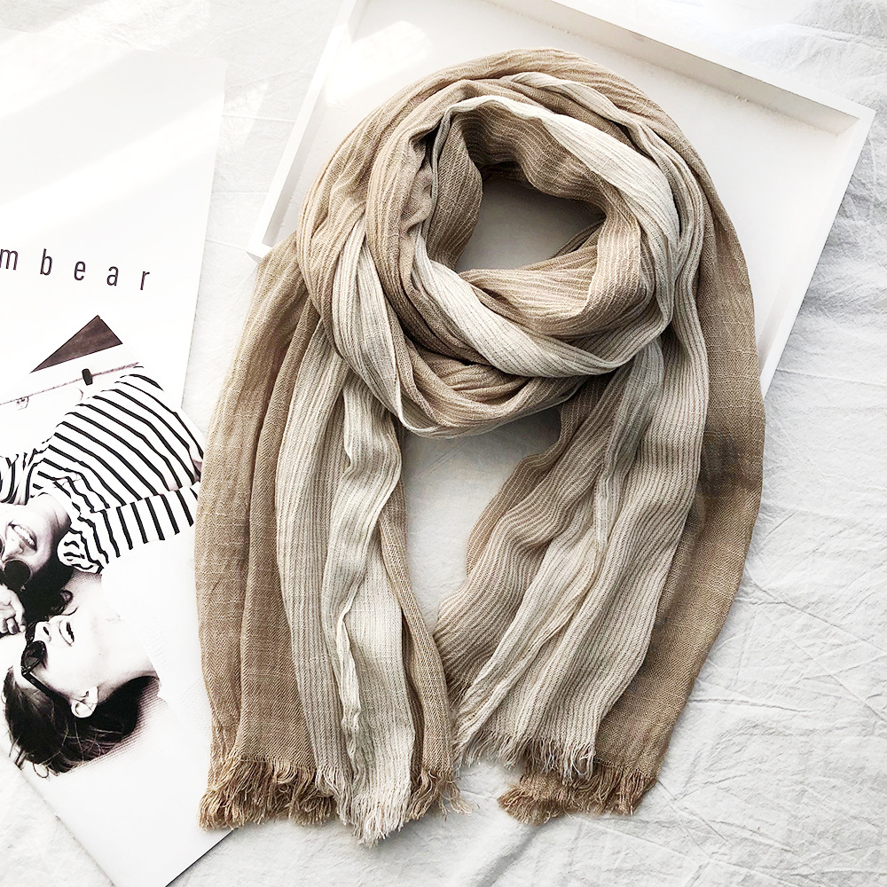 Japanese and Korean Style Striped Cotton and Linen Scarf Women's Four Seasons Good for Men's Scarf Mori Style Couple's Scarf Tide Shawl