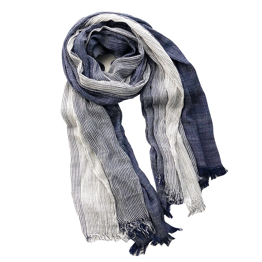 Japanese and Korean Style Striped Cotton and Linen Scarf Women's Four Seasons Good for Men's Scarf Mori Style Couple's Scarf Tide Shawl