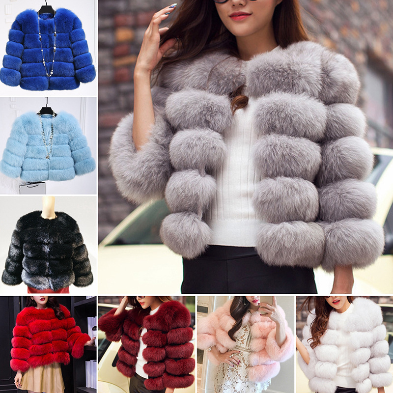 European and American new faux fox fur coat women's short round neck wholesale Women's fur slim top in stock