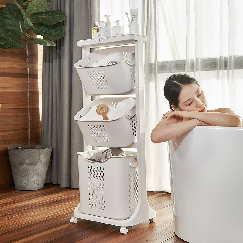 Household Multifunctional Finishing Rack Bathroom Sorting Dirty Clothes Basket Laundry Basket Plastic Large Mobile Storage Basket