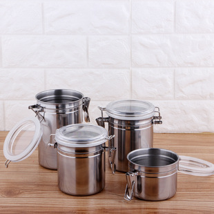 Stainless Steel Snap Sealed Jar Four-piece Set Fresh Coffee Bean Candy Tea Jar Visual Tobacco Storage Jar
