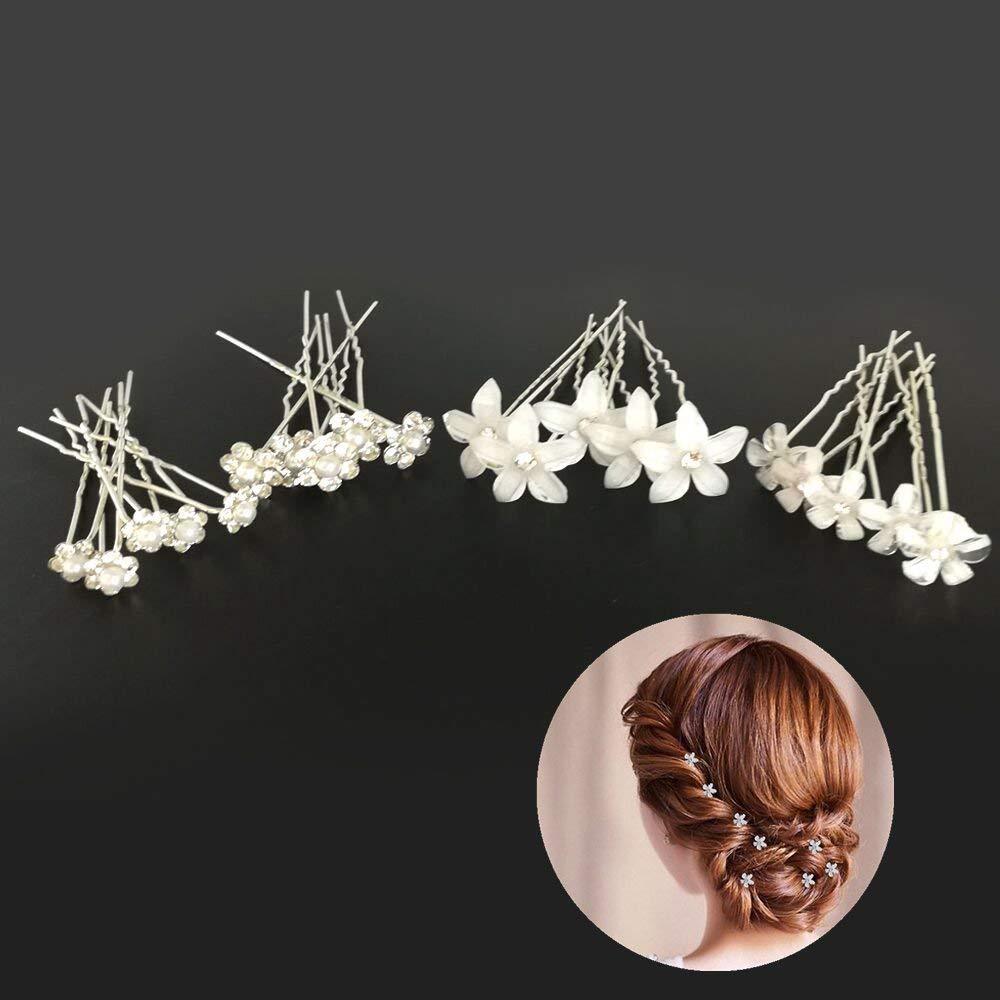 Pearl U-shaped Hair Clip String Beaded Flower Hair Fork Hair Accessories Rhinestone Bridal Hairstyle Disc Hair Fork U-shaped Hair Clip Women