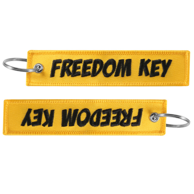FREEDOM KEY刺繡鑰匙扣賽車鑰匙扣黃底黑字繡花摩托車汽車鑰匙扣