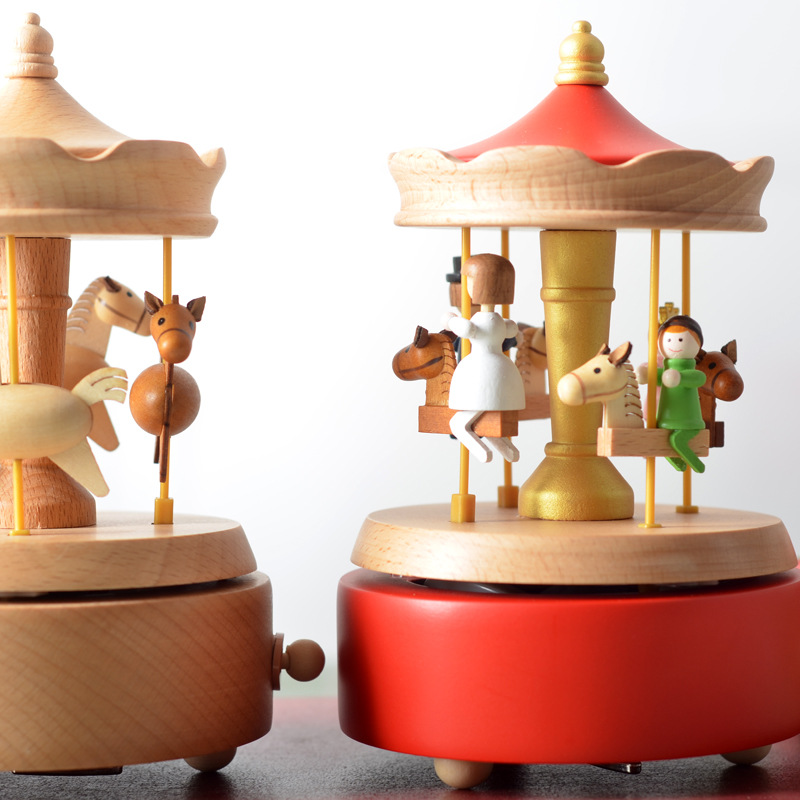 European-style lifting Trojan craft gift Sky City factory direct wooden music box wooden music box