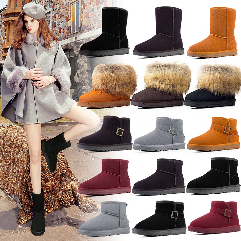 Foreign Trade Cross-border Snow Boots Women's 2024 New Women's Shoes Cowhide fleece-lined Thickened Warm Cotton Shoes Women's Autumn and Winter Cotton Boots Women