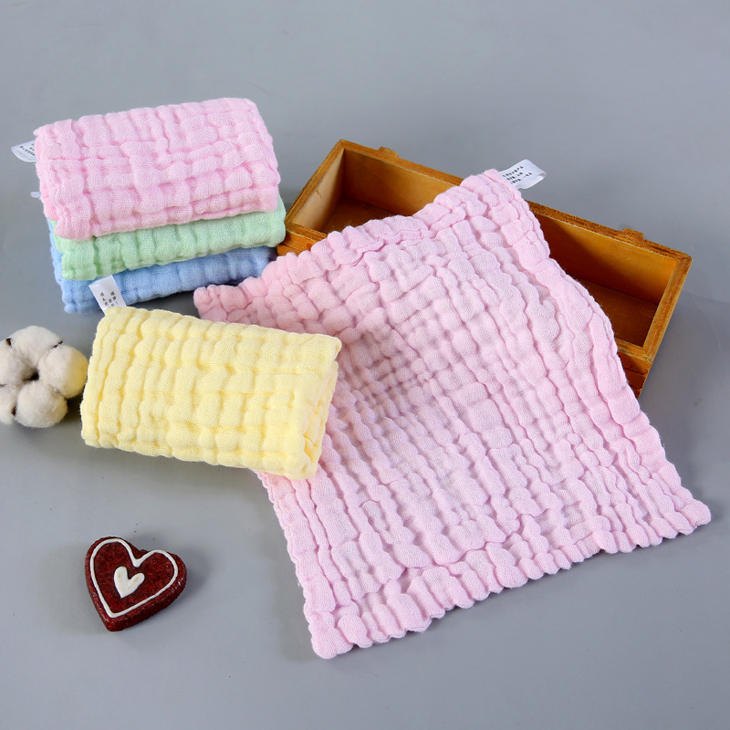 Cotton Children's Small Square 6-Layer Pleated Handkerchief Baby Small Towel 6-Layer Gauze Slippery Printed Hand Towel