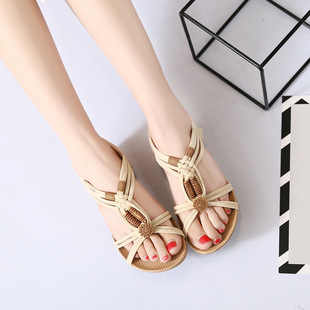Sandals Women's New Arrival 2017 Summer Bohemian Peep Toe Sandals Beaded Woven Roman Sandals