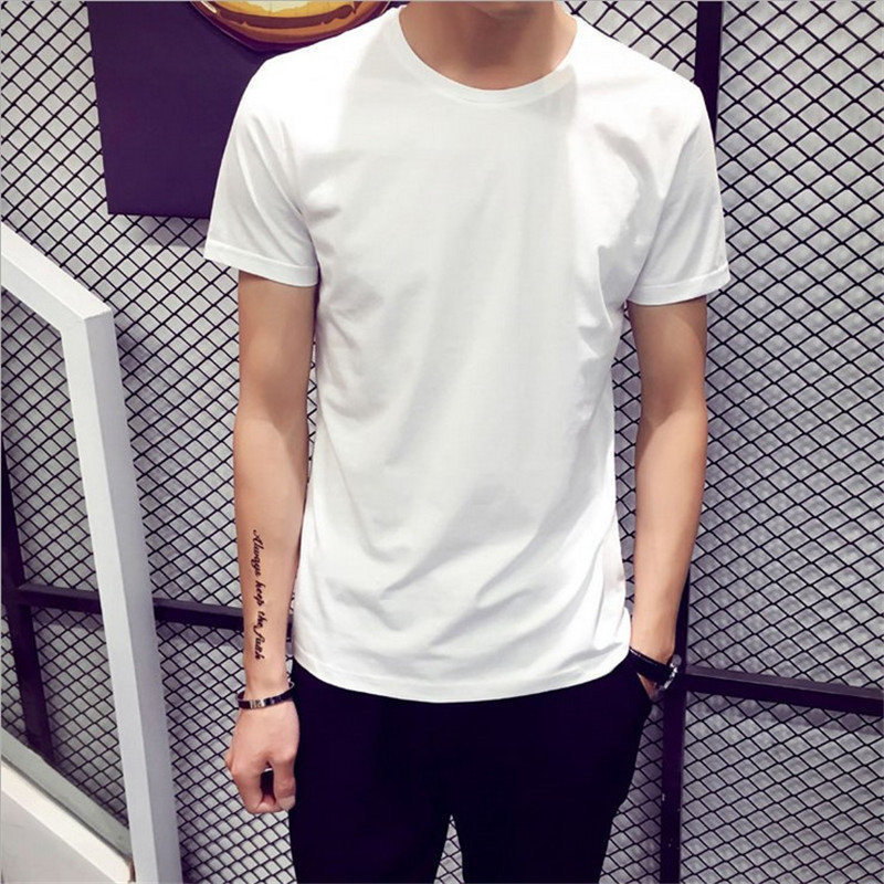 2022 Summer Korean Style Men's Pure White T-shirt Men's Short-sleeved Solid Color Round Neck Slim-fit T-shirt Base Shirt Half-sleeve Trendy