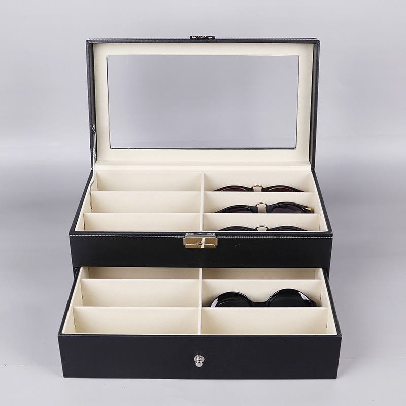 PU leather 12 pairs double layer glasses case sunglasses storage display packaging box