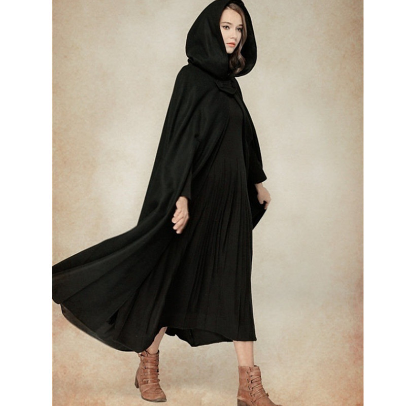 AliExpress wishebay European and American Five-color Hooded Shawl Lengthened Cape Coat Women