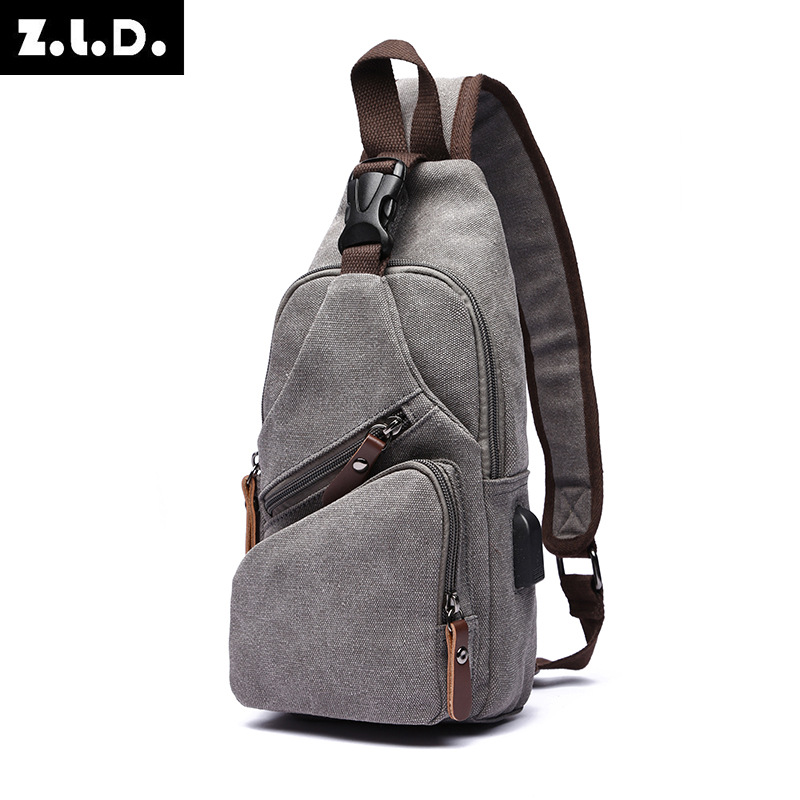 New men's shoulder bag casual canvas small chest bag fashion multi-functional usb Messenger bag factory a generation of hair
