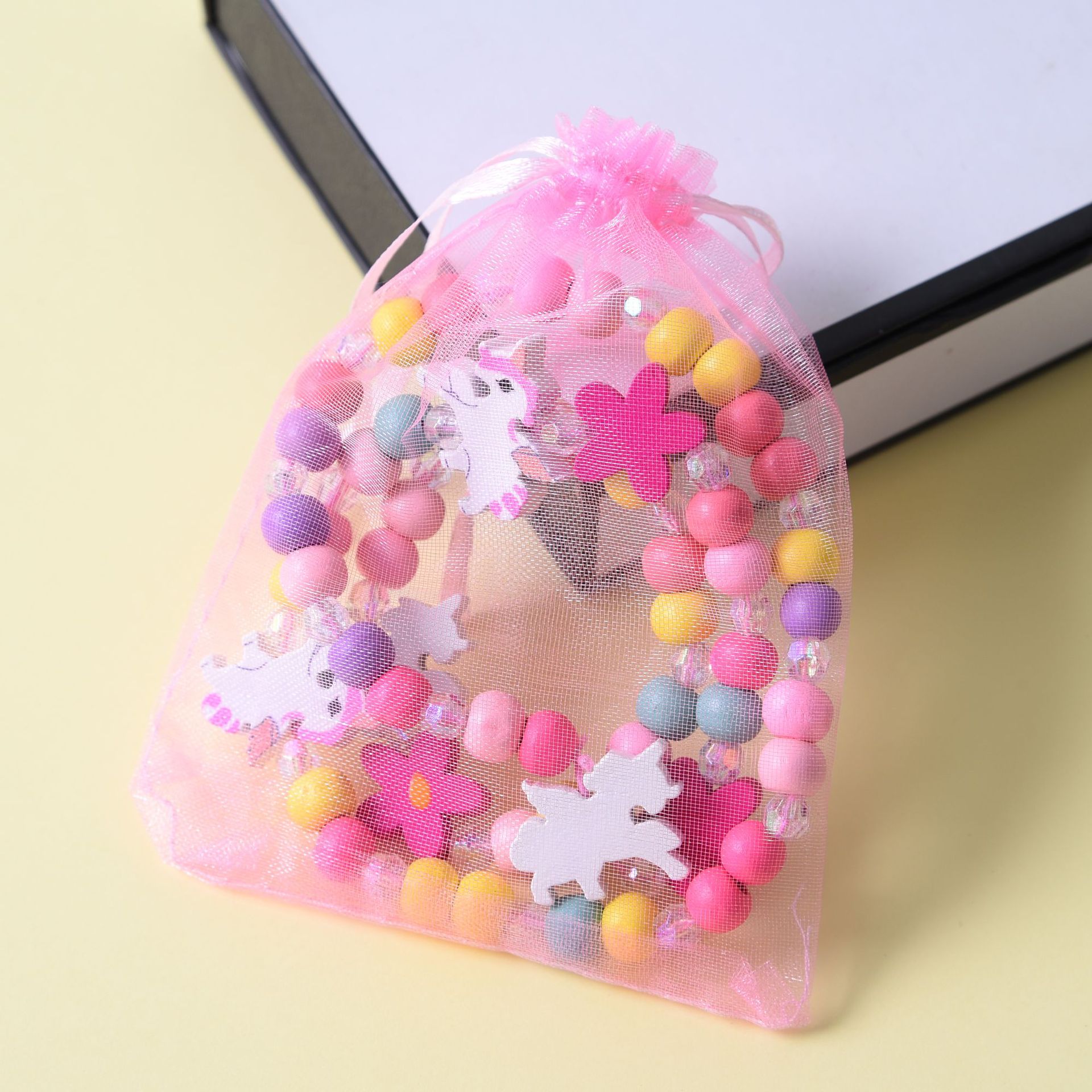 Children's Wooden Hand Beaded Bracelet Candy Color Cartoon Shape Color Bracelet Necklace Set Factory Direct Supply