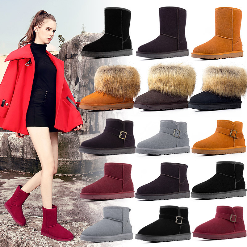 Foreign Trade Cross-border Snow Boots Women's 2024 New Women's Shoes Cowhide fleece-lined Thickened Warm Cotton Shoes Women's Autumn and Winter Cotton Boots Women