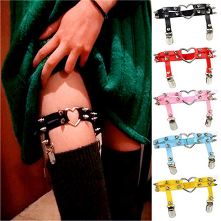 Factory Hot Sale European and American Harajuku Punk Heart-shaped Leather Handmade Rivets Punk Hip-hop Leg Ring Anklet Garter Belt