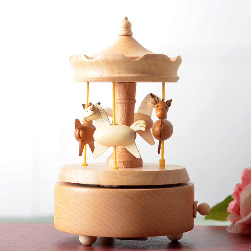 European-style lifting Trojan craft gift Sky City factory direct wooden music box wooden music box