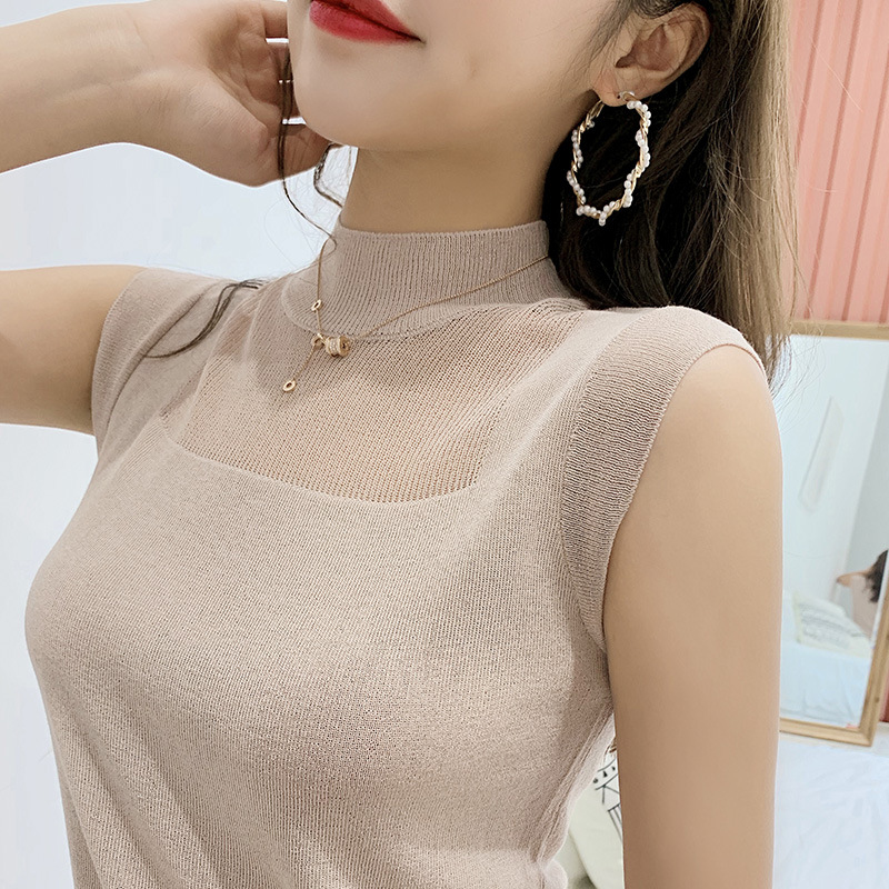Camisole for women's summer outer wear, short waistcoat, versatile ice silk knitted bottoming shirt, loose inner sleeveless top