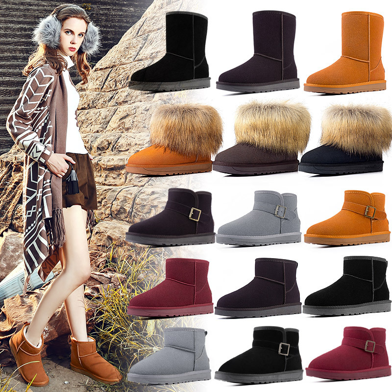Foreign Trade Cross-border Snow Boots Women's 2024 New Women's Shoes Cowhide fleece-lined Thickened Warm Cotton Shoes Women's Autumn and Winter Cotton Boots Women
