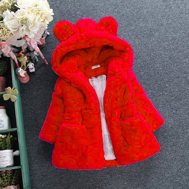 Foreign Trade Autumn and Winter New Girls' Faux Fur Jacket Korean Rabbit Ear Woolen Sweater Thickened Children's Quilted Jacket