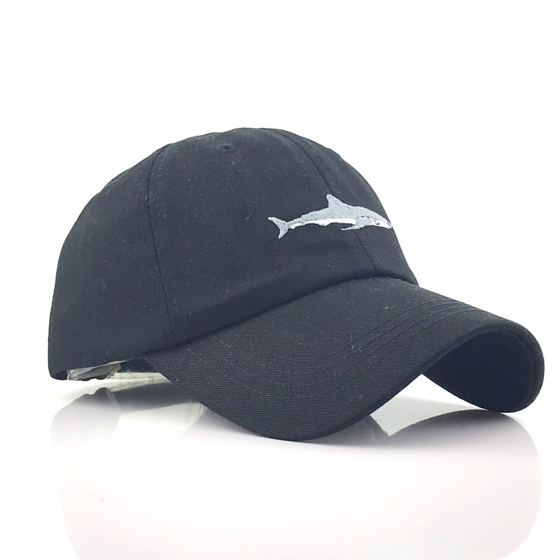 Shark Embroidered Baseball Hat Solid Color Curved Along Pure Cotton Washed Casual Baseball Cap European and American Men's Women's Cap