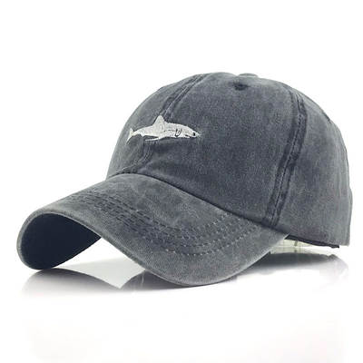 Shark Embroidered Baseball Hat Solid Color Curved Along Pure Cotton Washed Casual Baseball Cap European and American Men's Women's Cap