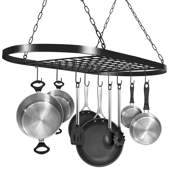 Oval Iron Kitchen Rack Hanging Pot Rack Kitchen Storage Rack Folding Kitchen Wall Hanging Pot Rack