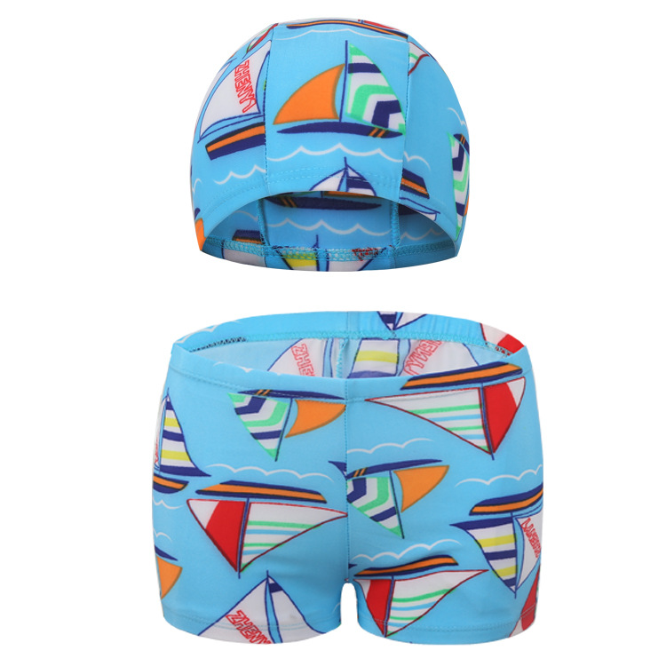 Quick-drying children's swimming trunks boys swimming cap suit Korean cute cartoon printed beach boxers swimming trunks wholesale