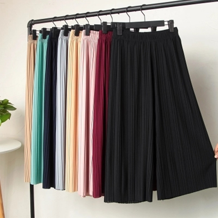 Wide Leg Pants Pleated Chiffon High Waist Loose Skirt Pants Large Swing Draping Large Size Linky Spring and Summer Casual Pants Women's Ankle-length Pants