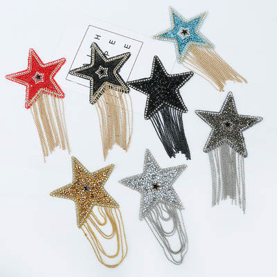 New hot selling tassel pentagram rhinestone cloth stickers children's clothing decorative stickers handmade DIY diamond patch wholesale