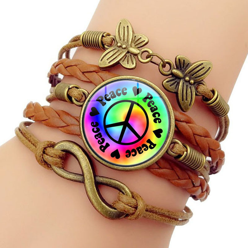 Colorful Peace Sign Time Gemstone Bracelet Women's Fashion Butterfly Infinity Symbol Hand-woven Multi-layered Hand Jewelry