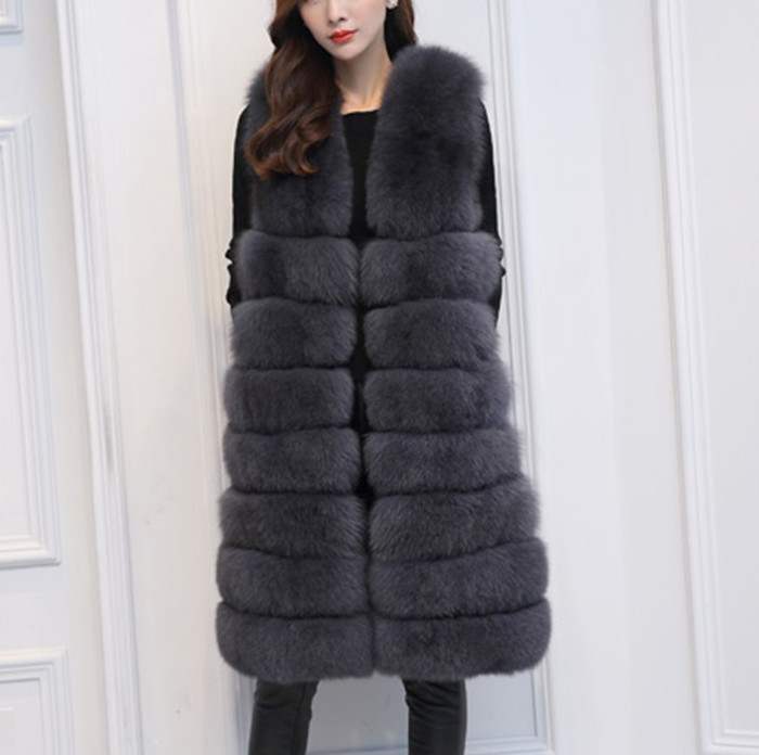 Haining fur manufacturers wholesale foreign trade hot extended sleeveless vest imitation fox coat autumn and winter women's clothing