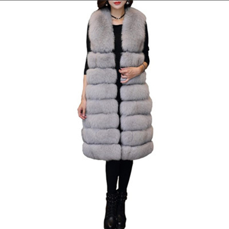 Haining fur manufacturers wholesale foreign trade hot extended sleeveless vest imitation fox coat autumn and winter women's clothing
