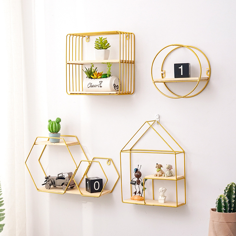 ins-style Iron Wall Rack Bedroom Wall Wall Hanging Decoration Room Wall Punch-free Ornaments Storage Rack