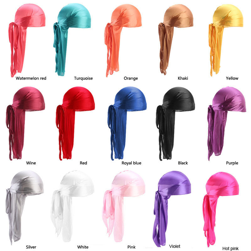European and American Explosions Men's and Women's Imitation Silk Long Tail Headwear Hat Pirate Hat silky durag TJM-05C