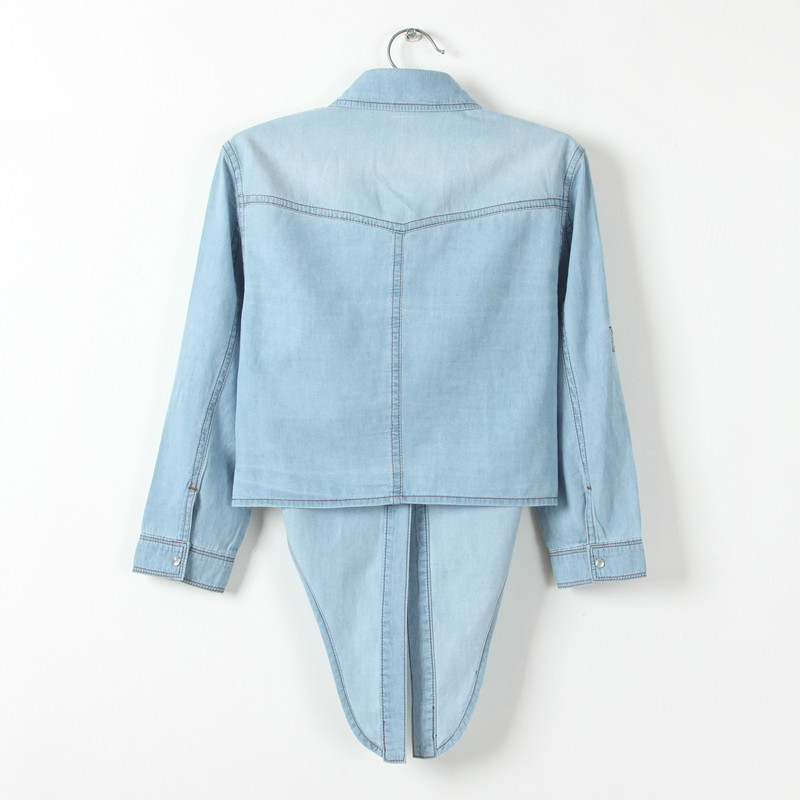 Pastoral Summer Mid-Sleeve Denim Wasp Short Coat Women's Extra Large Size Wasp Washed Shirt