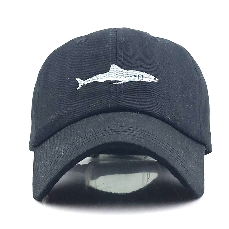 Shark Embroidered Baseball Hat Solid Color Curved Along Pure Cotton Washed Casual Baseball Cap European and American Men's Women's Cap