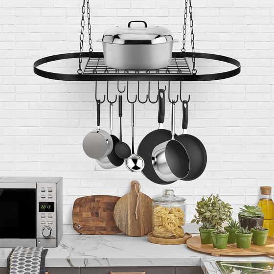 Oval Iron Kitchen Rack Hanging Pot Rack Kitchen Storage Rack Folding Kitchen Wall Hanging Pot Rack