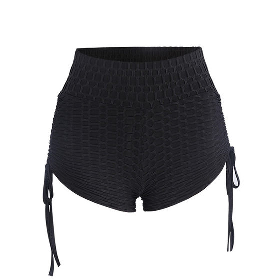 2023 Amazon AliExpress 17-color jacquard yoga shorts high waist lace-up bubble pants hip lifting sports shorts