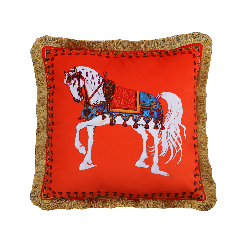 High-end European-style Digital Printing Tassel Cushion Living Room Bedside Office Model Room Car Decoration Pillow