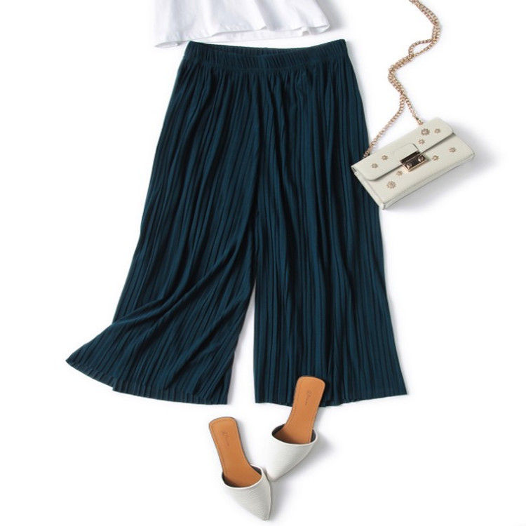 Wide Leg Pants Pleated Chiffon High Waist Loose Skirt Pants Large Swing Draping Large Size Linky Spring and Summer Casual Pants Women's Ankle-length Pants