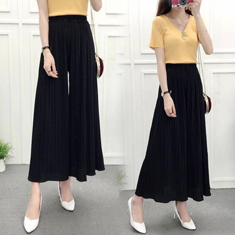 Wide Leg Pants Pleated Chiffon High Waist Loose Skirt Pants Large Swing Draping Large Size Linky Spring and Summer Casual Pants Women's Ankle-length Pants