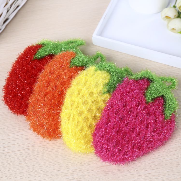 Factory wholesale six-leaf strawberry cloth brush Bowl towel dish cloth acrylic kitchen dish towel dealer super explosions