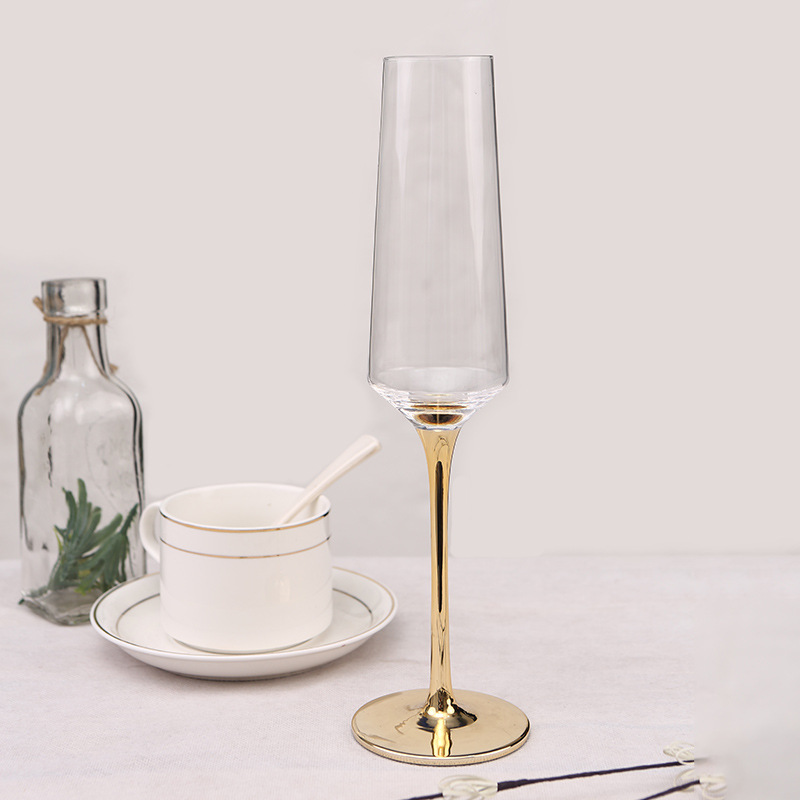 Creative plating gold rod crystal red wine glass champagne glass whiskey glass glass goblet with bright gold bottom