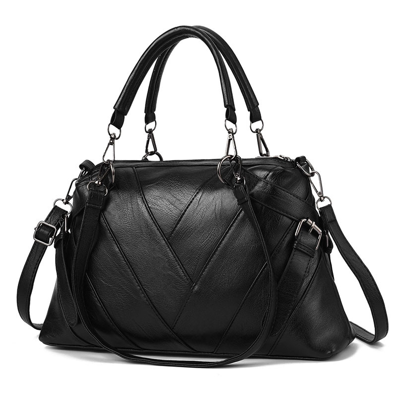 2023 New European and American Fashion Handbag Soft Leather Contrast Color Large Capacity All-match Shoulder Bag