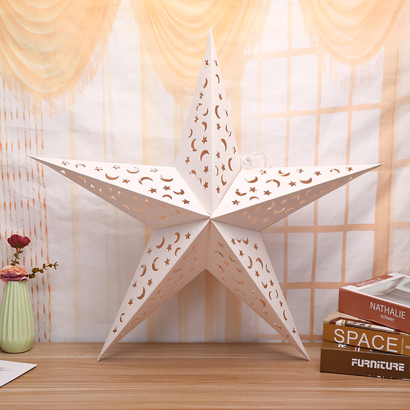 New Christmas decorations 20cm printing five-pointed star shopping mall window decoration paper five-pointed star pendant