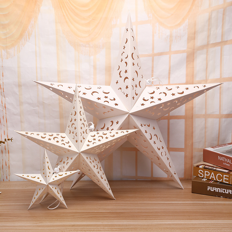 New Christmas decorations 20cm printing five-pointed star shopping mall window decoration paper five-pointed star pendant