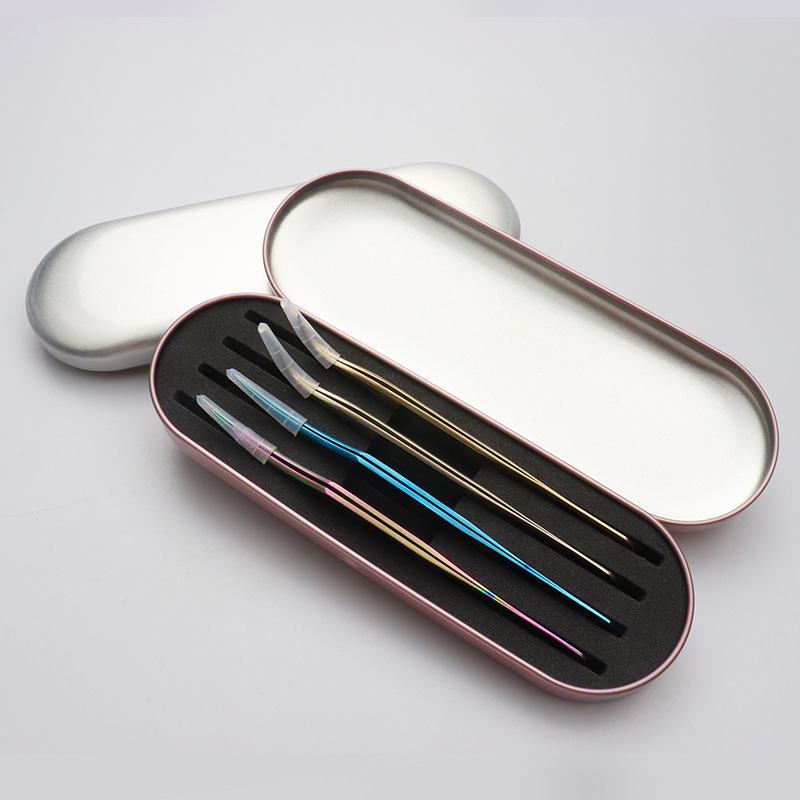 Exquisite tinplate eyelash tweezers storage box tweezers box planting grafting eyelash kit clip protection box