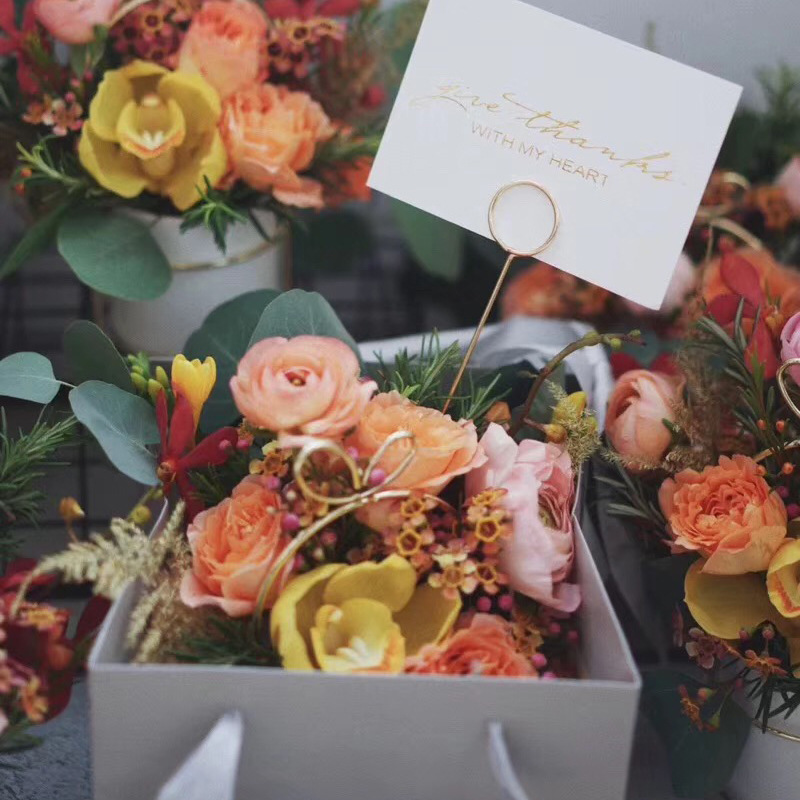 Roland flower packaging material Korean style Internet celebrity metal flower arrangement card holder tuhao gold plated bouquet floral card holder
