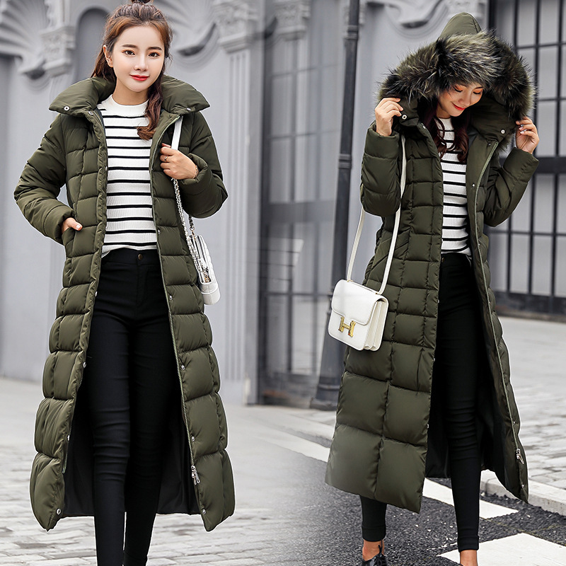 European and American Plus Size Cotton-padded Coat Women's 2022 Winter New Korean Style Wool Collar Cotton-padded Coat Women's Long Slim-fit Thickened Cotton-padded Coat