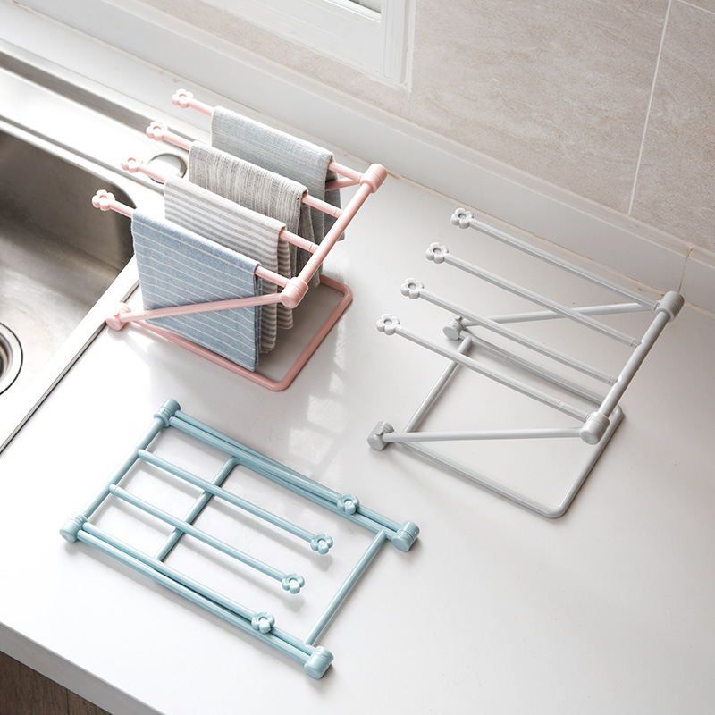 Desktop Foldable Vertical Rag Storage Rack Kitchen Washing Towel Rack Punch-free Countertop Water Cup Rack Storage Rack